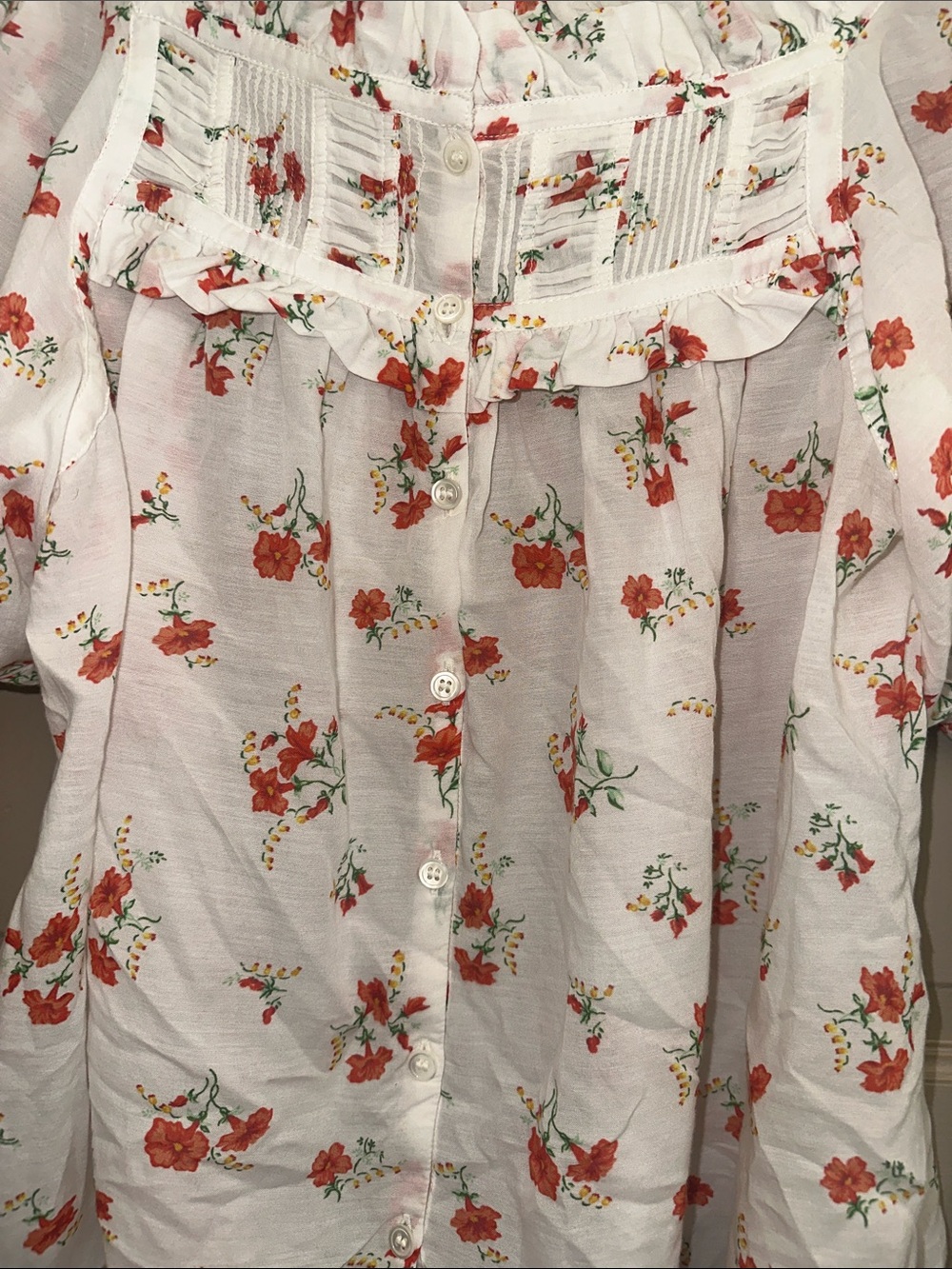 DÔEN Floral Puff Sleeve Ruffle Blouse XS Cottagecore Romantic Top - Picture 5 of 8